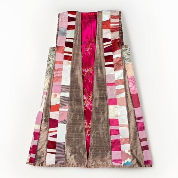 Sew Sister Handmade Silk Patchwork Sleeveless Reversible Duster Kimono Womens OS - Picture 2 of 5